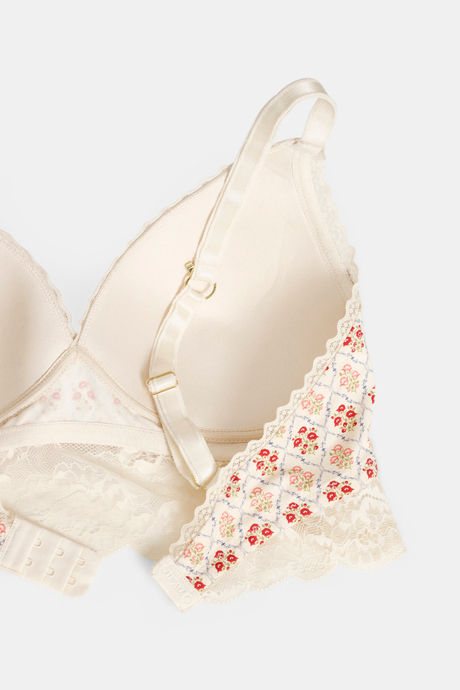 Zivame X Monisha Jaising Padded Non Wired Medium Coverage Lace Bra - Ecru Bouquet Print — image 6